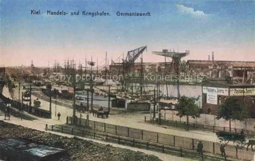 AK / Ansichtskarte KIEL  CITY Germaniawerft Handelshafen Kriegshafen Kran Segelschiffe Hafen Werft Paulsen-Ivers