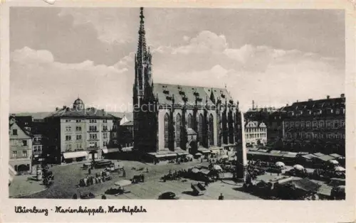 AK / Ansichtskarte Heidingsfeld WueRZBURG Marienkapelle Marktplatz Marktstand Kirche Kirchturm Markt Passanten