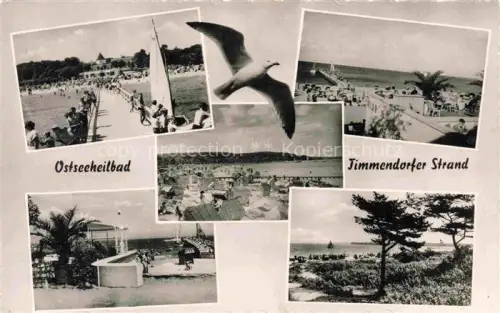 AK / Ansichtskarte Timmendorferstrand Timmendorf  Timmendorfer Strand Strand Strandkorb Segelboot Moewe Badestrasse Strandbad Kiosk Ostsee