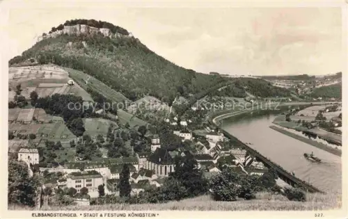 AK / Ansichtskarte Koenigstein Saechsische Schweiz Sachsen Festung-Koenigstein Elbe Elbsandsteingebirge Stadt Kirche Fluss Tafelberg Panorama