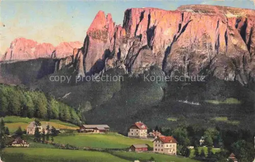 AK / Ansichtskarte Klobenstein Ritten Collalbo Renon Suedtirol IT Schlern Rittenbergbahn Dolomiten Schlernmassiv Bergwiese Bauernhoefe Morgenrot Platt-Kofel