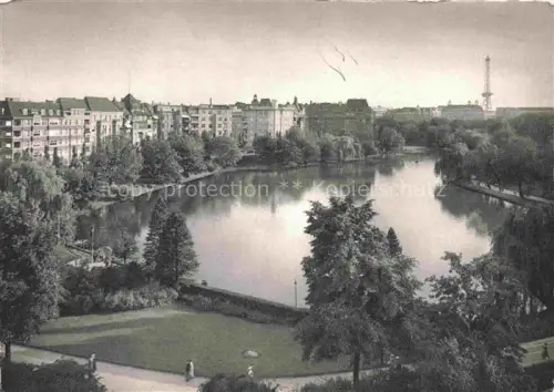 AK / Ansichtskarte BERLIN  CITY Lietzensee Funkturm Wohnhaeuser Park See Uferpfad S/W