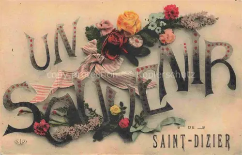 AK / Ansichtskarte SAINT-DIZIER 52 Haute-Marne Souvenir Blumen Rosen Schleife Schriftzug Dekorkarte