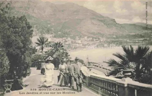 AK / Ansichtskarte MONTE-CARLO MONACO Jardins Moulins Palmen Spaziergaenger Bucht Berge Mittelmeer