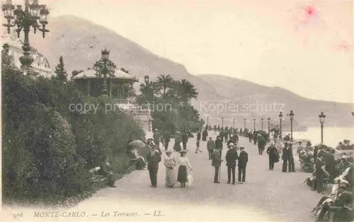AK / Ansichtskarte MONTE-CARLO MONACO Terrasses Promenade Spaziergaenger Palmen Musikpavillon Meer Berge