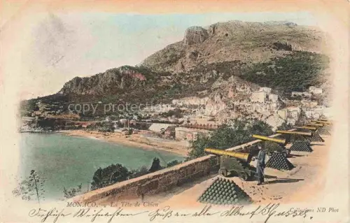 AK / Ansichtskarte MONACO Tête-de-Chien Kanonen Festung Bucht Strand Berge Soldat