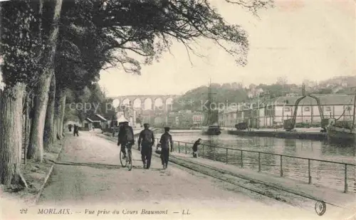 AK / Ansichtskarte MORLAIX 29 Finistere Cours-Beaumont Kanal Hafen Viadukt Segelschiff Radfahrer Spaziergaenger