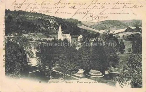 AK / Ansichtskarte Orquevaux Chaumont 52 Haute-Marne Panorama Chateau Kirche Kirchturm Tal Baeume Huegel Park