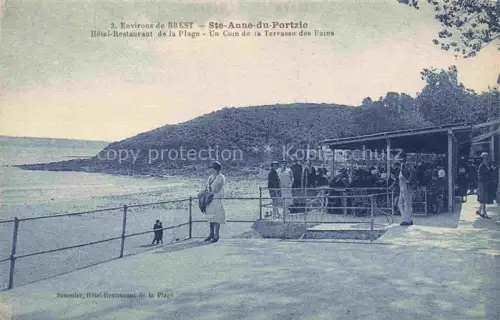 AK / Ansichtskarte Ste Anne du Portzic BREST 29 Finistere Hôtel-Restaurant-de-la-Plage Terrasse Badegaeste Strandpromenade Bucht Klippe Meer