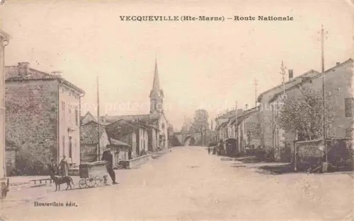 AK / Ansichtskarte Vecqueville Saint-Dizier 52 Haute-Marne Route-Nationale Kirche Strassenszene Kirchturm Karren Hund Passanten Steingebaeude