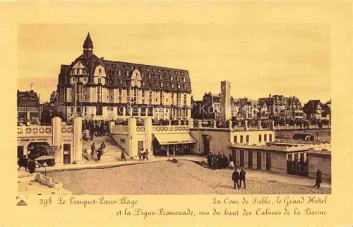 AK / Ansichtskarte LE TOUQUET-PARIS-PLAGE Le Montreuil 62 Pas-de-Calais Cour-de-Sable Grand-Hôtel Digue-Promenade Piscine Cabines Strand Strandpromenade Kriegerdenkmal