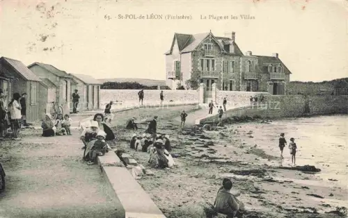 AK / Ansichtskarte Saint-Pol-de-Leon MORLAIX 29 Finistere Strand Villas Badegaeste Strandkabinen Promenade Badeurlaub
