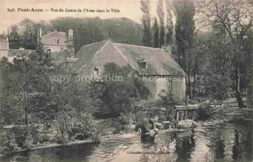 AK / Ansichtskarte Pont-Aven Quimper 29 Finistere Cours-de-l Aven Fluss Muehle Muehlrad Waescherin Baeume Steinhaus
