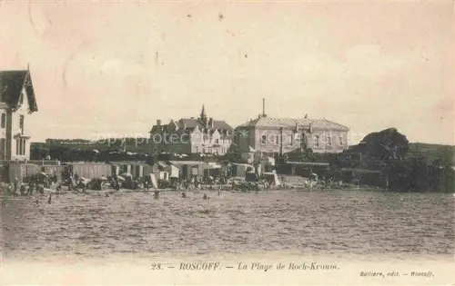 AK / Ansichtskarte ROSCOFF 29 Finistere Plage-de-Roch-Kroum Strand Badekarren Badegaeste Kueste Gebaeude Meer
