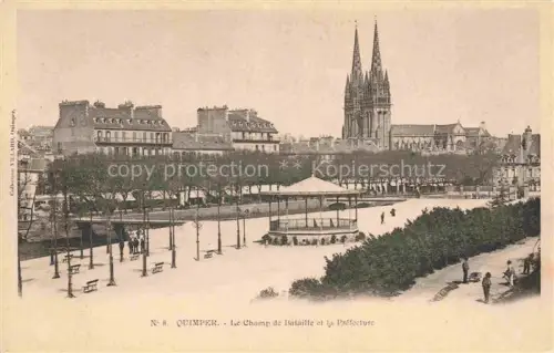 AK / Ansichtskarte QUIMPER 29 Finistere Champ-de-Bataille Préfecture Kathedrale Kiosque Allee Park Baenke