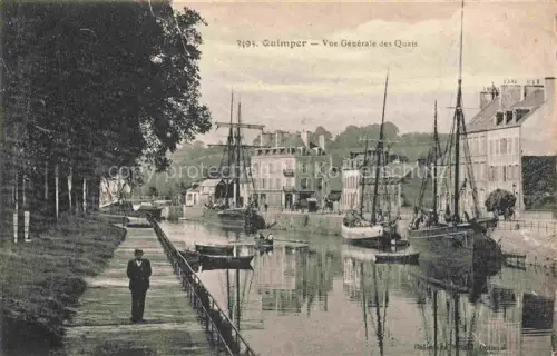 AK / Ansichtskarte QUIMPER 29 Finistere Vue-des-Quais Hafen Segelboote Fluss Kai Baeume Passant