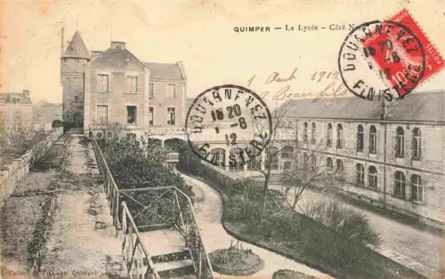 AK / Ansichtskarte QUIMPER 29 Finistere Lycée Schulgebaeude Turm Garten Bruecke Nordseite