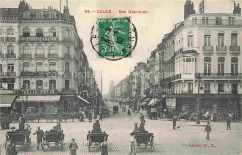 AK / Ansichtskarte LILLE 59 Nord Rue-Nationale Strassenszene Geschaefte Pferdefuhrwerk Felix-Potin Épicerie-Lilloise Passanten