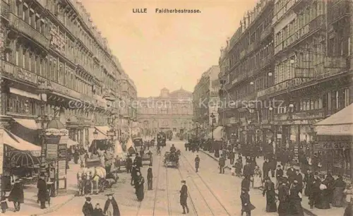 AK / Ansichtskarte LILLE 59 Nord Faidherbestrasse Rue-Faidherbe Strassenszene Strassenbahn Pferdekutsche Gruenderzeitgebaeude Geschaefte Passanten
