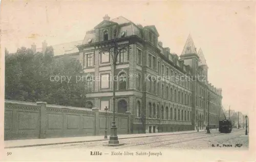 AK / Ansichtskarte LILLE 59 Nord Ecole-libre-Saint-Joseph Schule Gruenderzeitgebaeude Strassenbahn Mauer