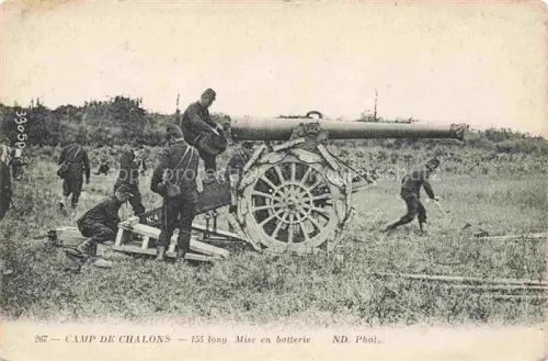 AK / Ansichtskarte Mourmelon-le-Grand Chalons-en-Champagne 51 Marne Camp-de-Chalons Kanone-155mm Soldaten Artillerie Feldpost Militaer