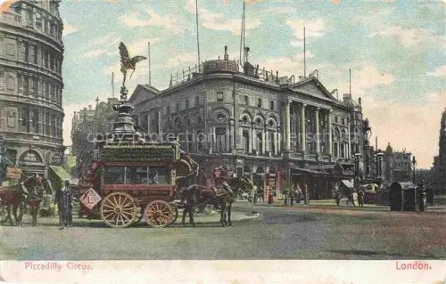 AK / Ansichtskarte London Colney St Albans UK Piccadilly-Circus Eros-Statue Pferdeomnibus Strassenszene Passanten Gebaeude handkoloriert