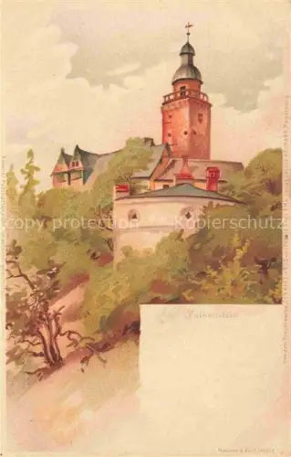 AK / Ansichtskarte Falkenstein Harz Sachsen-Anhalt Falkenstein Burg Turm Lithographie Baeume Huegel Harz