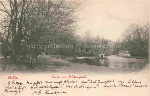 AK / Ansichtskarte Celle Niedersachsen Schlosspark Park Teich Baeume Weiher Pavillon
