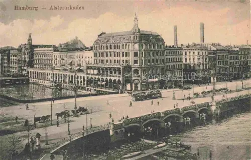 AK / Ansichtskarte HAMBURG  CITY Alsterarkaden Alster Bruecke Strassenbahn Pferdekutschen Gruenderzeitgebaeude Schornsteine