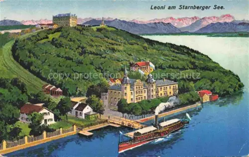 AK / Ansichtskarte Leoni Starnberger See Bayern Starnberger-See Dampfschiff Villa Huegel Alpen Panorama See Schloss