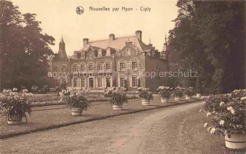 AK / Ansichtskarte Nouvelles Hainaut Belgie Schloss Gutshaus Park Blumenpflanzen Allee Herrenhaus