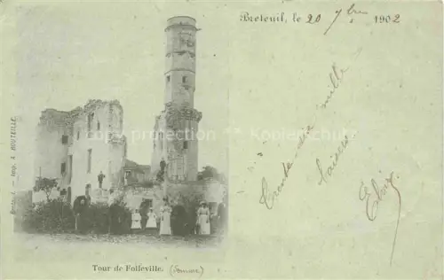 AK / Ansichtskarte Folleville Somme 80 Tour-de-Folleville Burgruine Turm Ruine Personengruppe Baeume