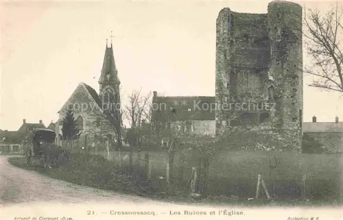 AK / Ansichtskarte Cressonsacq CLERMONT 60 Oise Ruines Église Ruine Kirchturm Pferdewagen Baeume