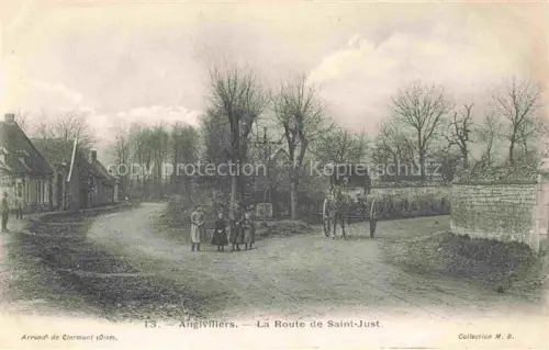 AK / Ansichtskarte Angivillers CLERMONT 60 Oise Route-de-Saint-Just Dorfstrasse Pferdekutsche Kinder Baeume Haeuser