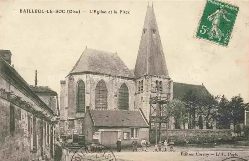 AK / Ansichtskarte Bailleul-le-Soc Clermont 60 Oise Eglise Place Kirchturm Geruest Dorfplatz Kinder