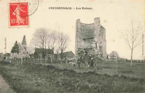 AK / Ansichtskarte Cressonsacq CLERMONT 60 Oise Ruines Turm Kirche Kinder Wiese Baeume