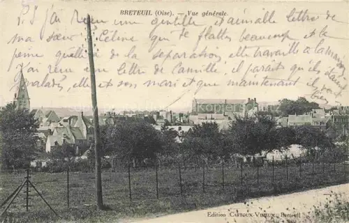 AK / Ansichtskarte Breteuil-sur-Noye CLERMONT 60 Oise Stadtpanorama Kirchturm Daecher Felder Telegraphenmast