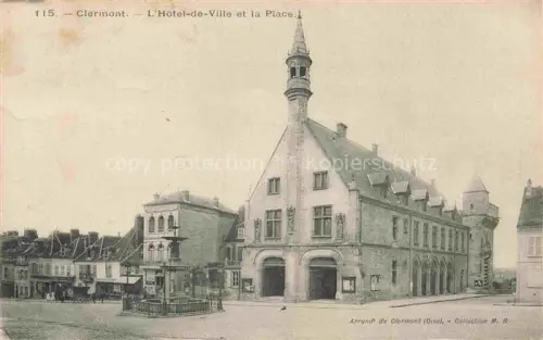 AK / Ansichtskarte CLERMONT 60 Oise Hotel-de-Ville Place Rathaus Brunnen Turm Pflastersteine Geschaefte