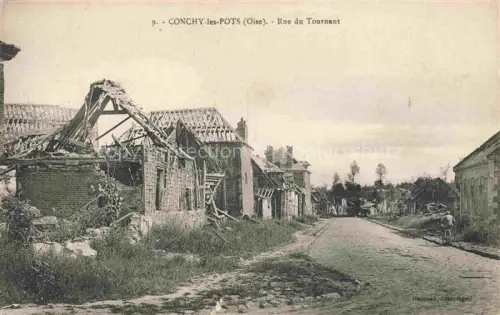 AK / Ansichtskarte Conchy-les-Pots COMPIEGNE 60 Oise Rue-du-Tournant Ruine Kriegsschaeden Strasse Ziegelmauerwerk Fahrrad