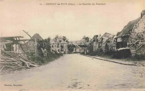 AK / Ansichtskarte Conchy-les-Pots COMPIEGNE 60 Oise Quartier-du-Tournant Ruine Kriegsschaeden Strasse Holzbalken Personen