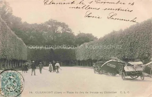 AK / Ansichtskarte CLERMONT 60 Oise Place-du-Jeu-de-Paume Châteiller Allee Hecken Kutsche Passanten Park