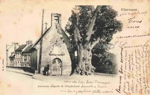 AK / Ansichtskarte CLERMONT 60 Oise Chapelle-de-l Orphelinat Kapelle Kreuz Baum Dorfstrasse Mann Kirchentor