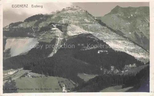 AK / Ansichtskarte Eisenerz Steiermark AT Erzberg Bergbau Terrassen Berglandschaft Wiesen Kirche Wald