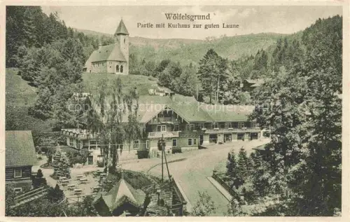 AK / Ansichtskarte Woelfelsgrund Urnitztal Miedzygorze Glatz PL Kurhaus-zur-guten-Laune Kirche Wald Bergtal Gebaeude Baeume