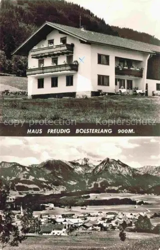 AK / Ansichtskarte Bolsterlang Oberallgaeu Bayern Haus-Freudig Pension Alpen Bergpanorama Dorf Allgaeu Balkon