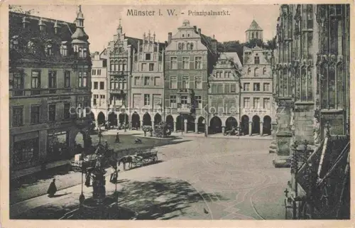 AK / Ansichtskarte MueNSTER Westfalen NRW Prinzipalmarkt Marktplatz Arkaden Giebelhaeuser Pferde Kutsche Strassenbahn