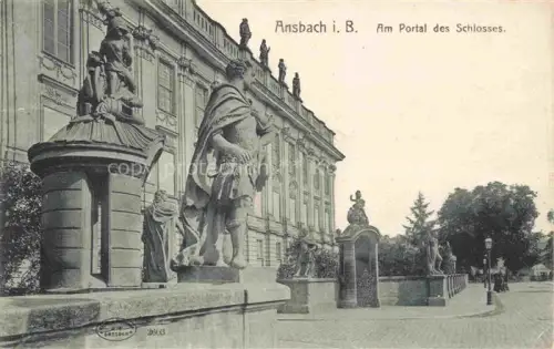 AK / Ansichtskarte ANSBACH Mittelfranken Bayern Schloss Portal Skulpturen Statuen Barockfassade Eingangsportal