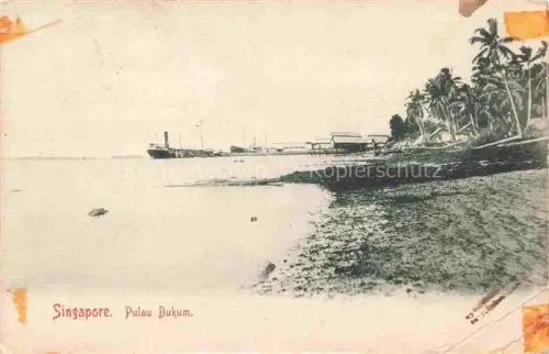 AK / Ansichtskarte Pulau Bukum Singapore SP Pulau-Bukum Kueste Dampfschiff Palmen Pier Strand Insel