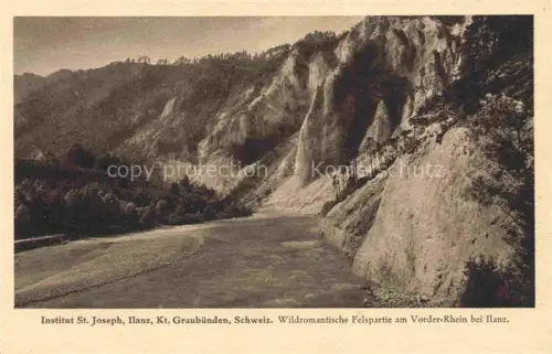 AK / Ansichtskarte Ilanz Jlanz Glion GR Vorder-Rhein Felspartie Schlucht Fluss Wald Institut-St-Joseph