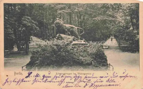 AK / Ansichtskarte BERLIN  CITY Loewengruppe Thiergarten Skulptur Allee Baeume Passanten